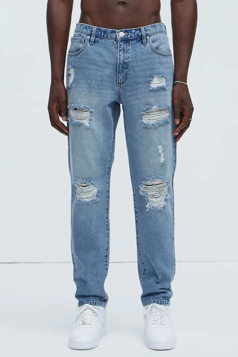 Image of Peter Straight Distressed Jeans - Light Wash