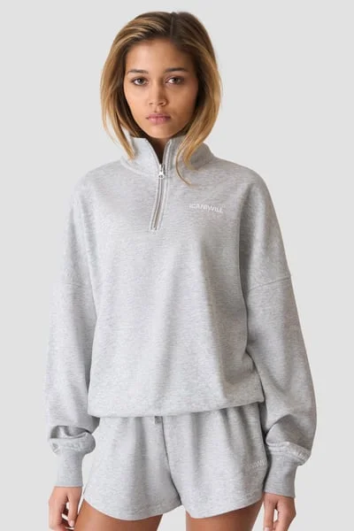 Image of Everyday Terry 1/4 Zip Sweatshirt W Light Grey Melange