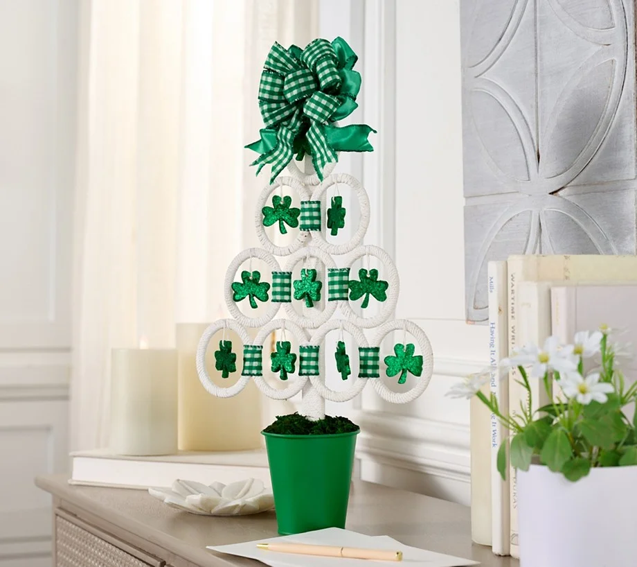 17" Potted Tree with Ornaments and Bow by Valerie