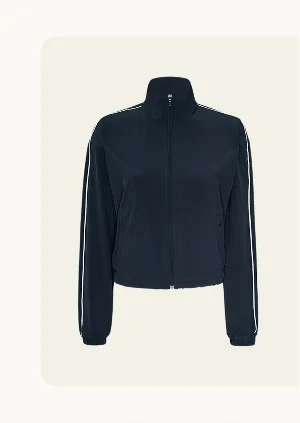 Stretch Woven Course Contrast Half Zip Pullover in Nocturnal Navy/True White