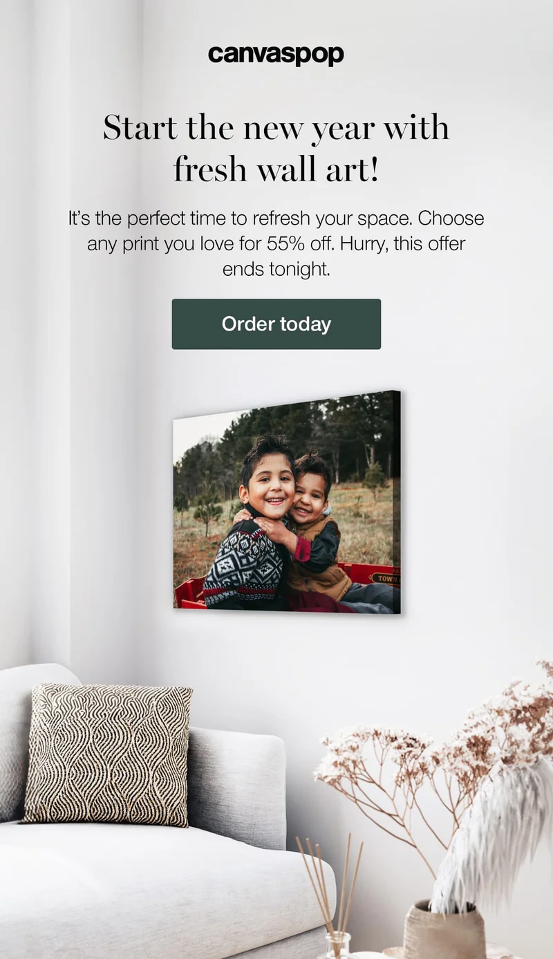 Start the new year with fresh wall art! It's the perfect time to refresh your space. Choose any print you love for 55% off. Hurry, this offer ends tonight.