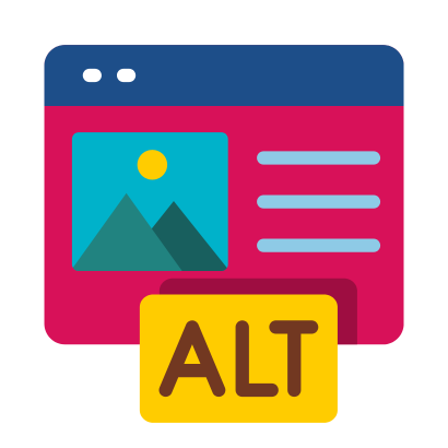Illustration of a webpage with an image, text lines, and a yellow label marked 'ALT'