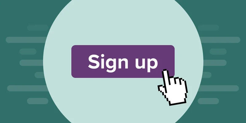 A pointer hovering over a call to action button that says 'Sign up'