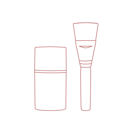 Rose-colored outline of Ionized Microcurrent Activator bottle and Clean Sweep Applicator Brush