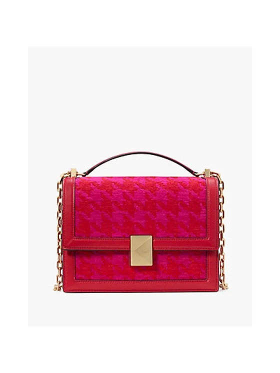 Deco Houndstooth Chenille Chain Shoulder Bag