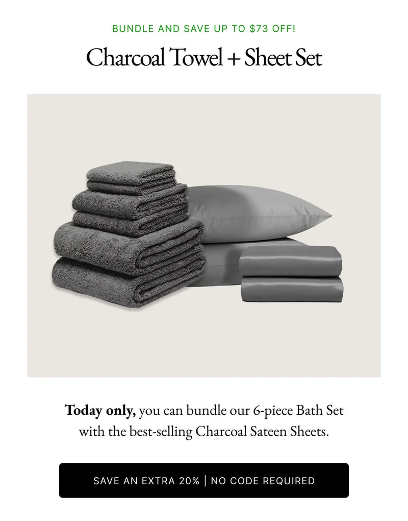 BUNDLE AND SAVE UP TO $73 OFF! Charcoal Towel + Sheet Set