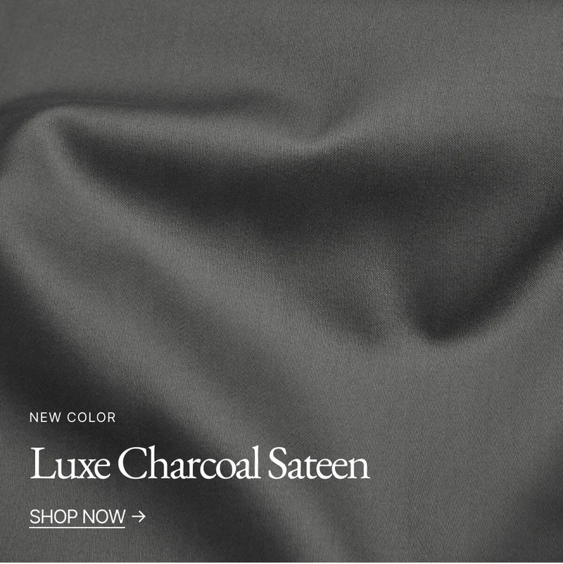 NEW COLOR Luxe Charcoal Sateen SHOP NOW → Sateen Sheet Set Duvet Cover Pillowcase Set Bedding Bundle