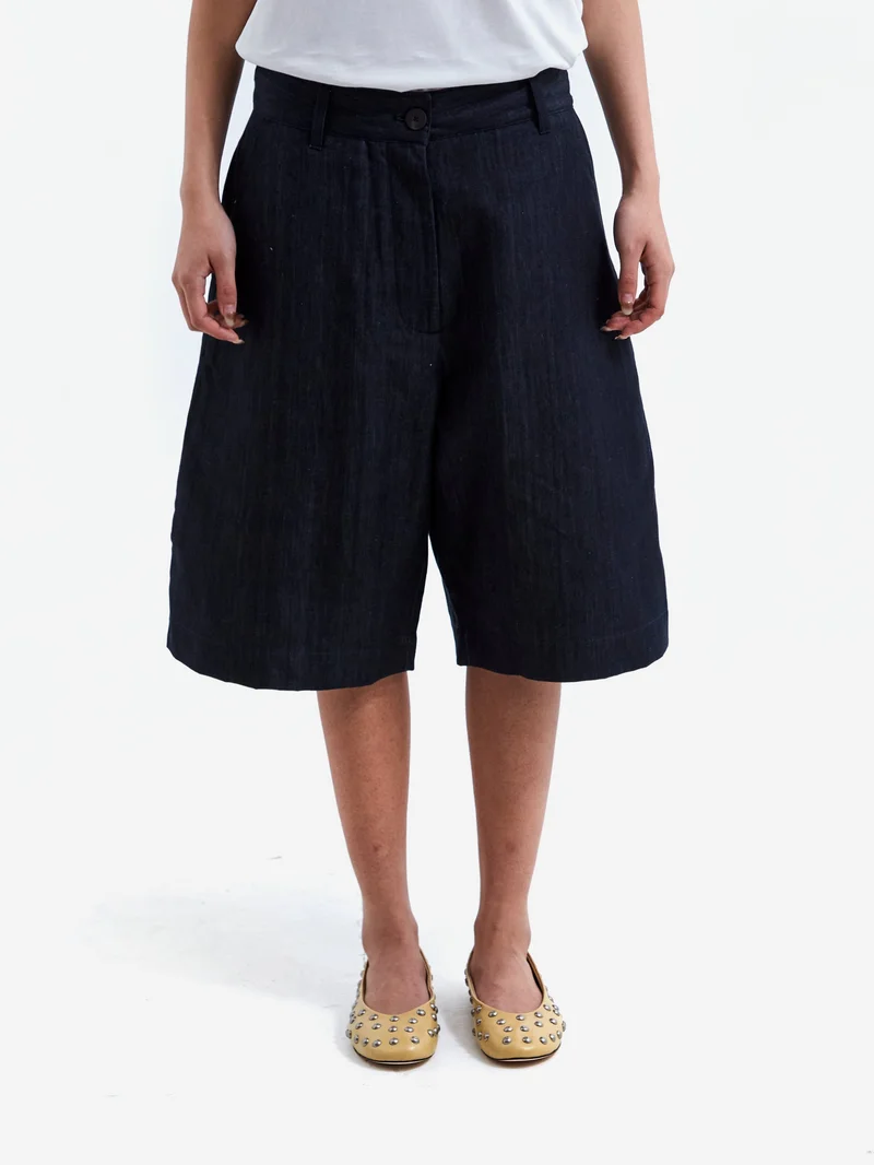 Image of Studio Nicholson Wide Leg Shorts - Indigo