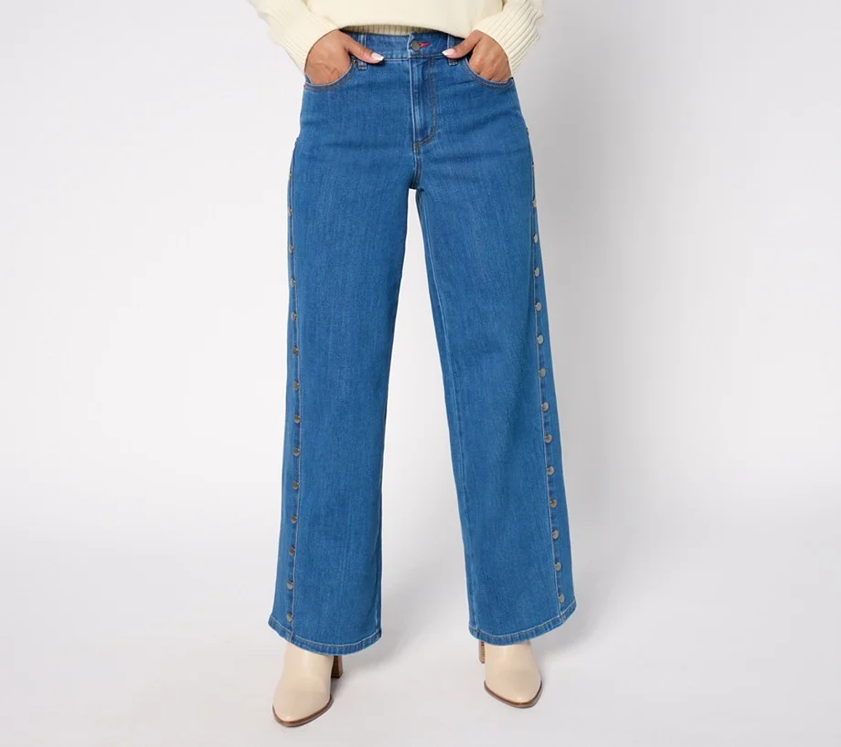 Peace Love World Petite Wide Leg Jeans with Forward Seam and Rivets