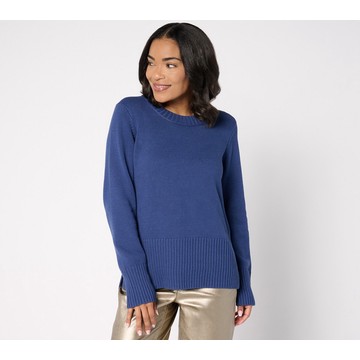 Peace Love World 100% Cotton Crewneck Sweater w/ Pop Color Detail