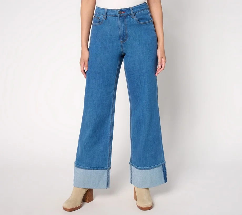 Peace Love World Regular Full Length Cuffed Jeans w/ Pintuck - Denim