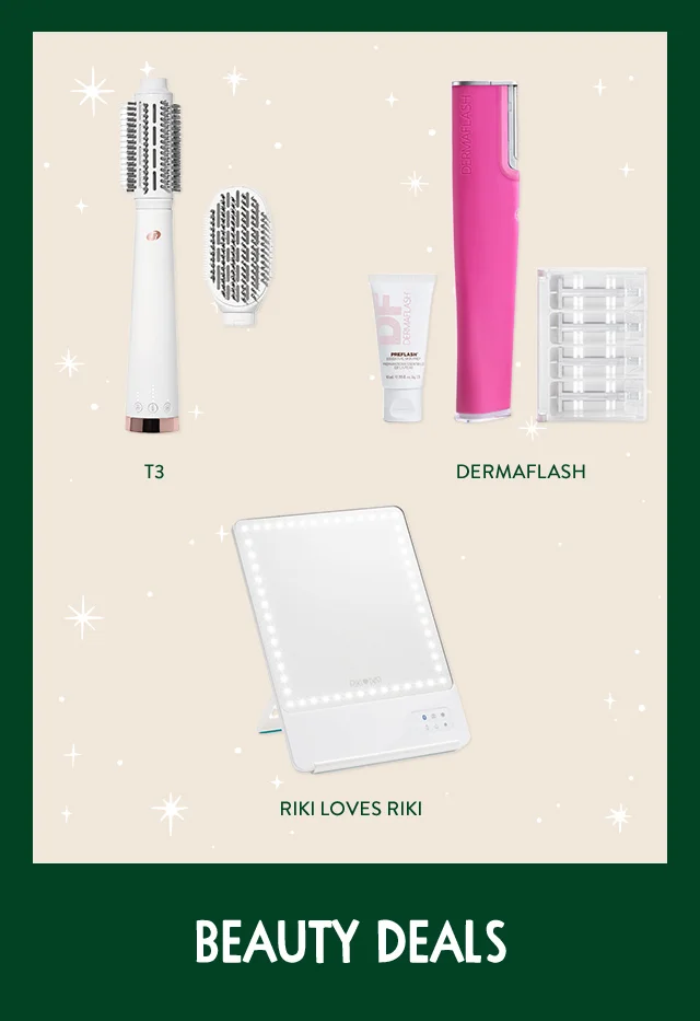 Beauty Deals: hair tool, skin care tool and makeup mirror.
