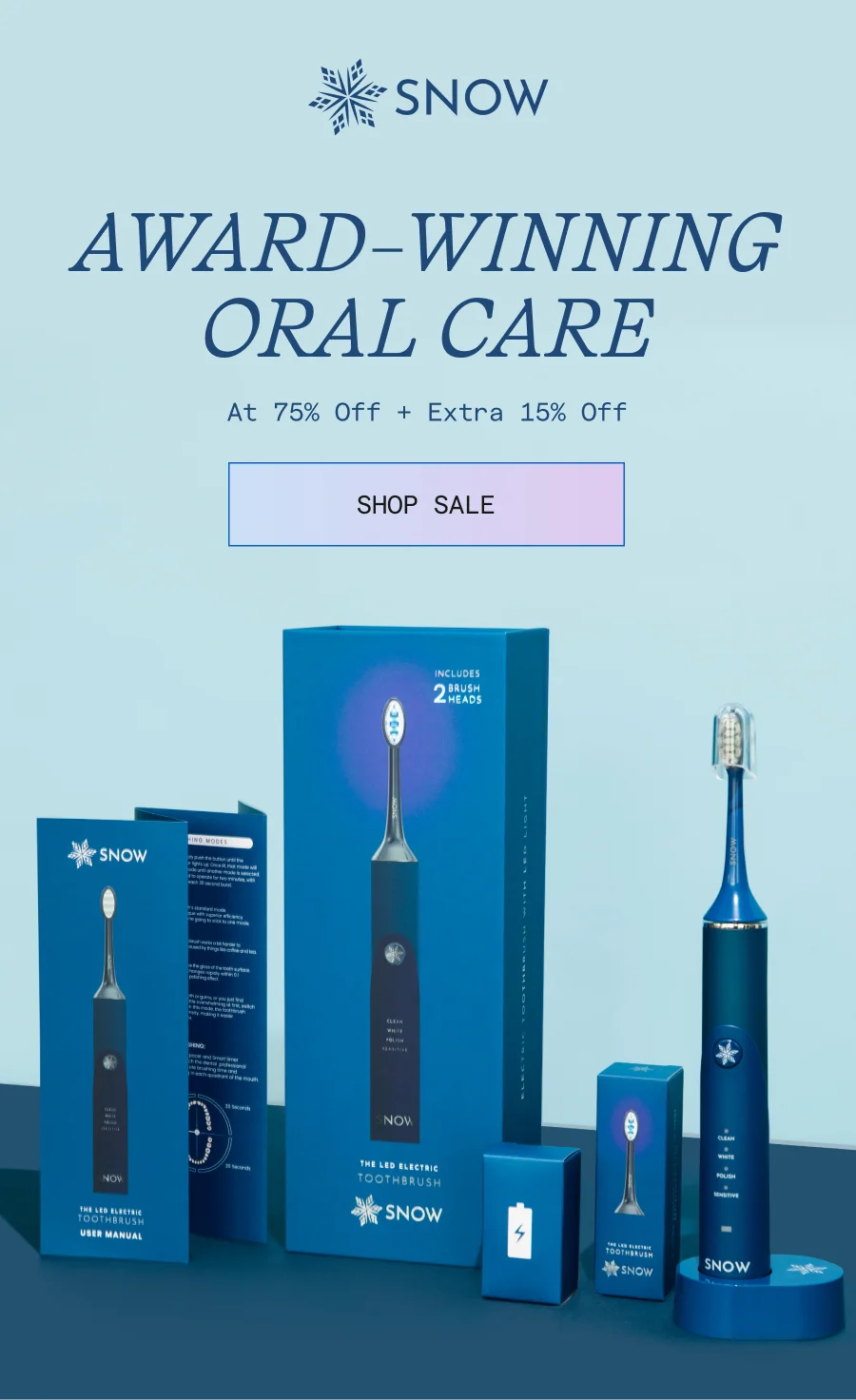 Award-winning oral care up to 75% off! Plus get an extra 15% off with this code.