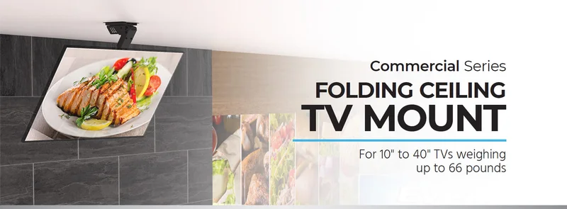 Monoprice Commercial Series Adjustable Folding Ceiling TV Mount for LED TVs 10in to 40in, Max Weight up to 66 lbs., Max Extension 15.7in, VESA Patterns up to 100x100