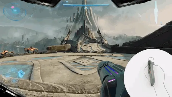 Demonstration of the Metroid Prime 4: Beyond game being played with mouse controls. The player's aim freely and quickly moves between targets with precision.
