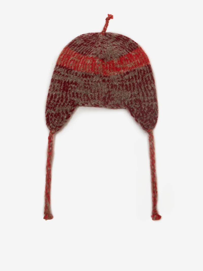 Image of Brain Dead Alpaca Knit Ear Flap Beanie - Red Multi