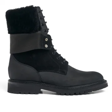 Saffron GV Derby Boot in Black Waxy Leather/Black Suede