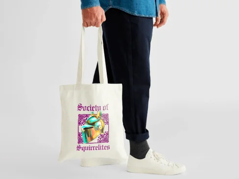 Gold and purple modern squirrel tote bag