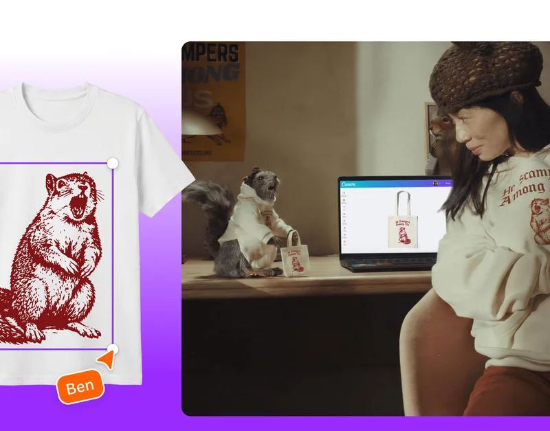 Meg designing a squirrelite tote bag in Canva