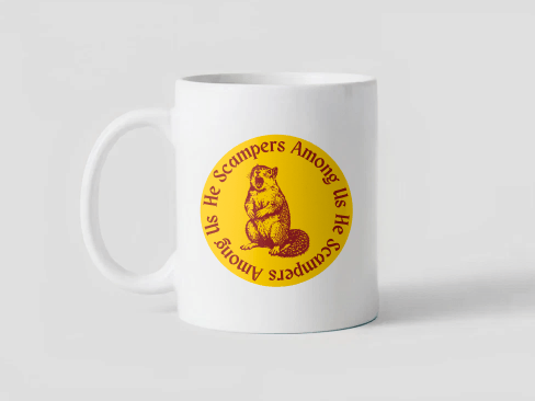 Yellow and brown illustrated squirrel mug