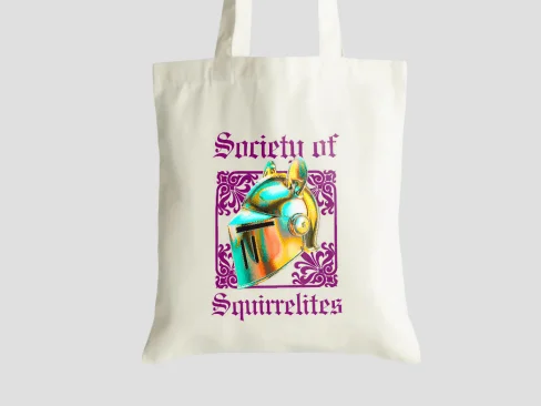 Gold and purple modern squirrel tote bag