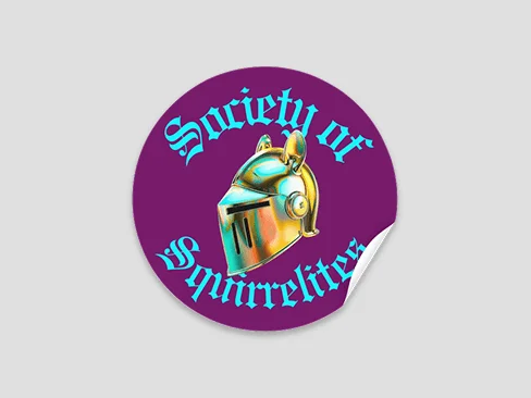 Purple and gold squirrel knight circle sticker