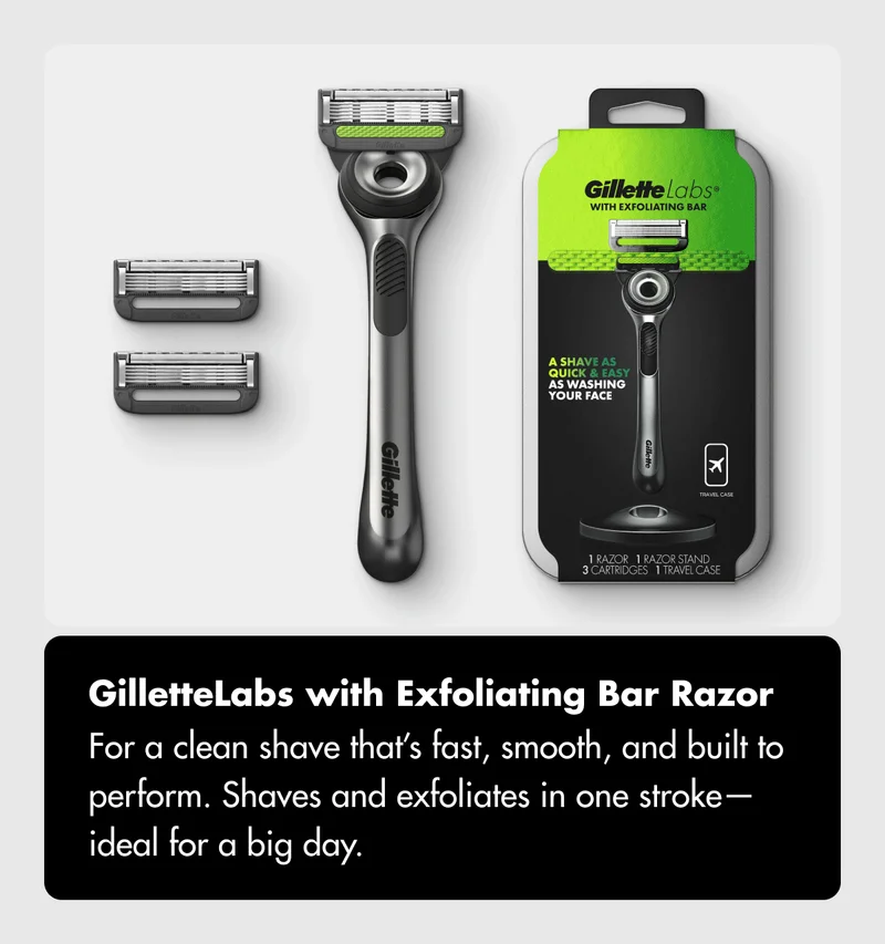 GilletteLabs with Exfoliating Bar Razor - For a clean shave that’s fast, smooth, and built to perform. Shaves and exfoliates in one stroke—ideal for a big day.