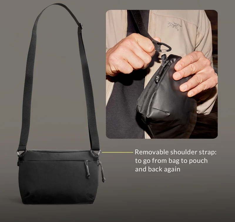 Removable 15L tote attaches to the pack to take care of any overflow