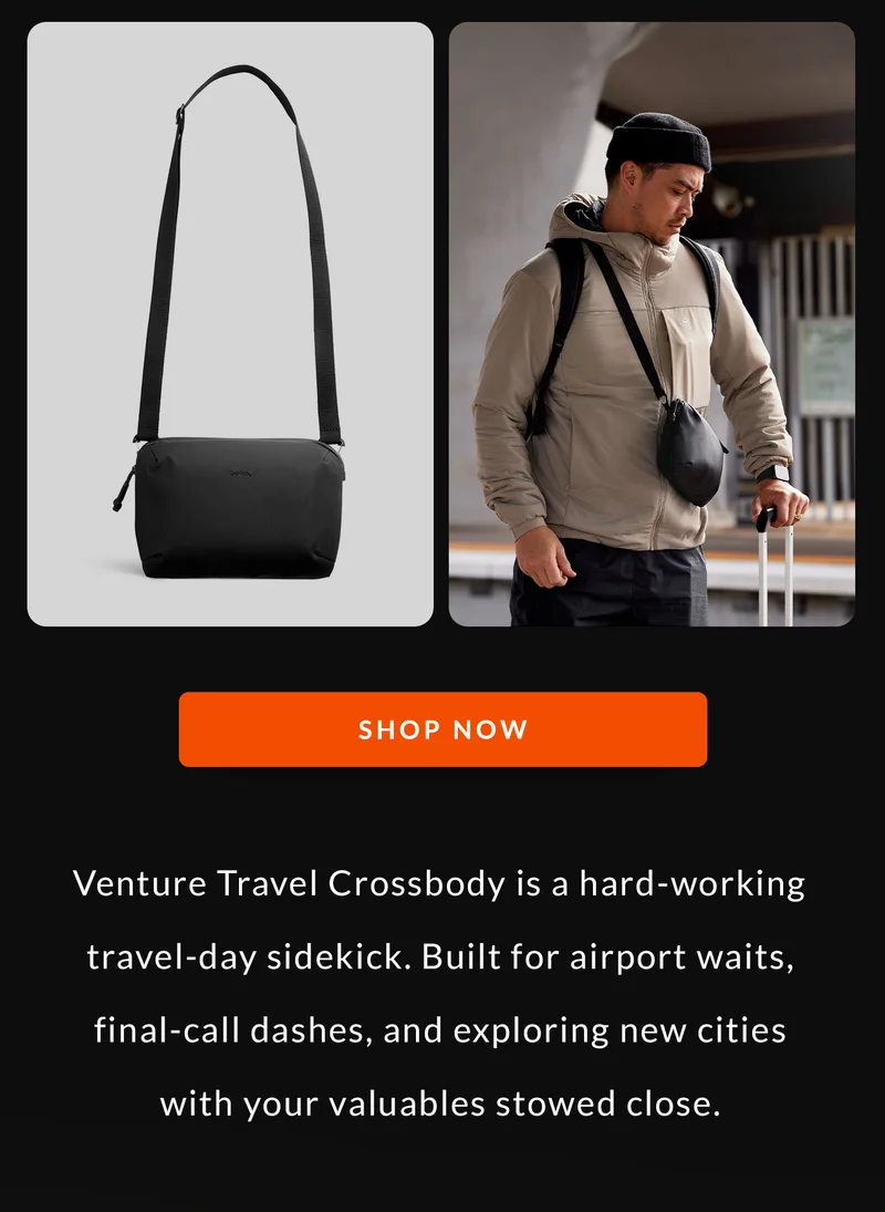 Venture Travel Crossbody is a hard-working travel-day sidekick. Built for airport waits, final-call dashes, and exploring new cities with your valuables stowed close.