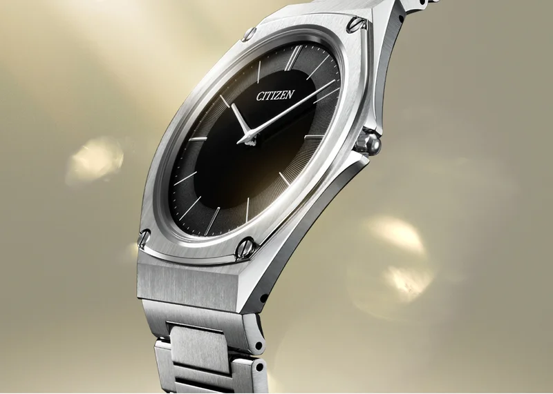 A close-up of our thinnest watch—the Eco-Drive One—showcasing it's main feature.