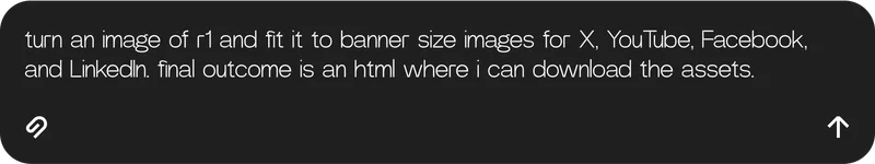 turn an image of r1 and fit it to banner size images for X, YouTube, Facebook, and LinkedIn. final outcome is an html where i can download the assets.