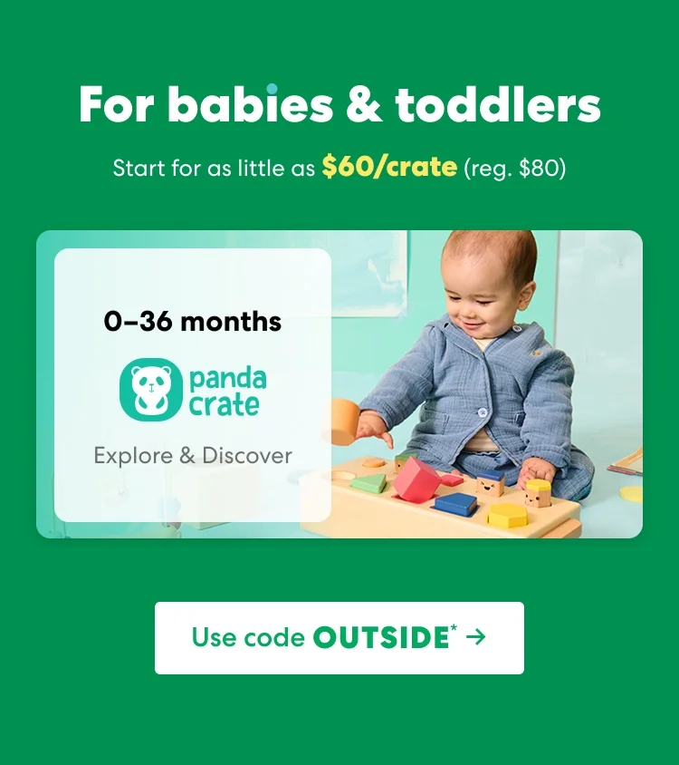 Baby playing with a KiwiCo Panda Crate toy. Designed for ages 0–36 months to explore and discover. Baby playing with a KiwiCo Panda Crate toy. Designed for ages 0–36 months to explore and discover.