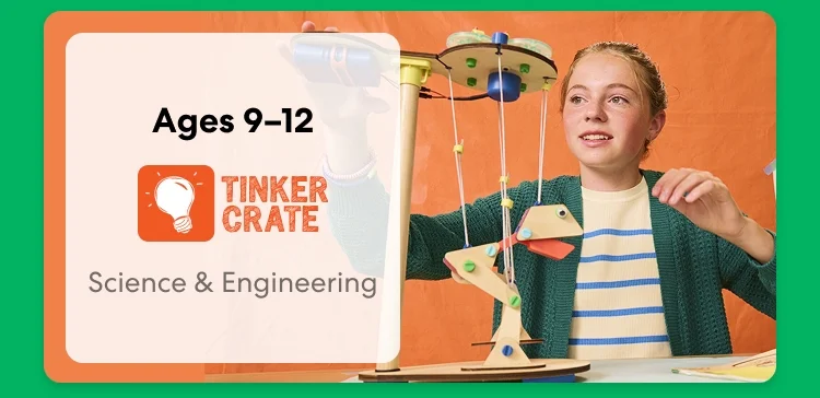 Kid exploring KiwiCo engineering crate for ages 9 to 12 Kid exploring KiwiCo engineering crate for ages 9 to 12