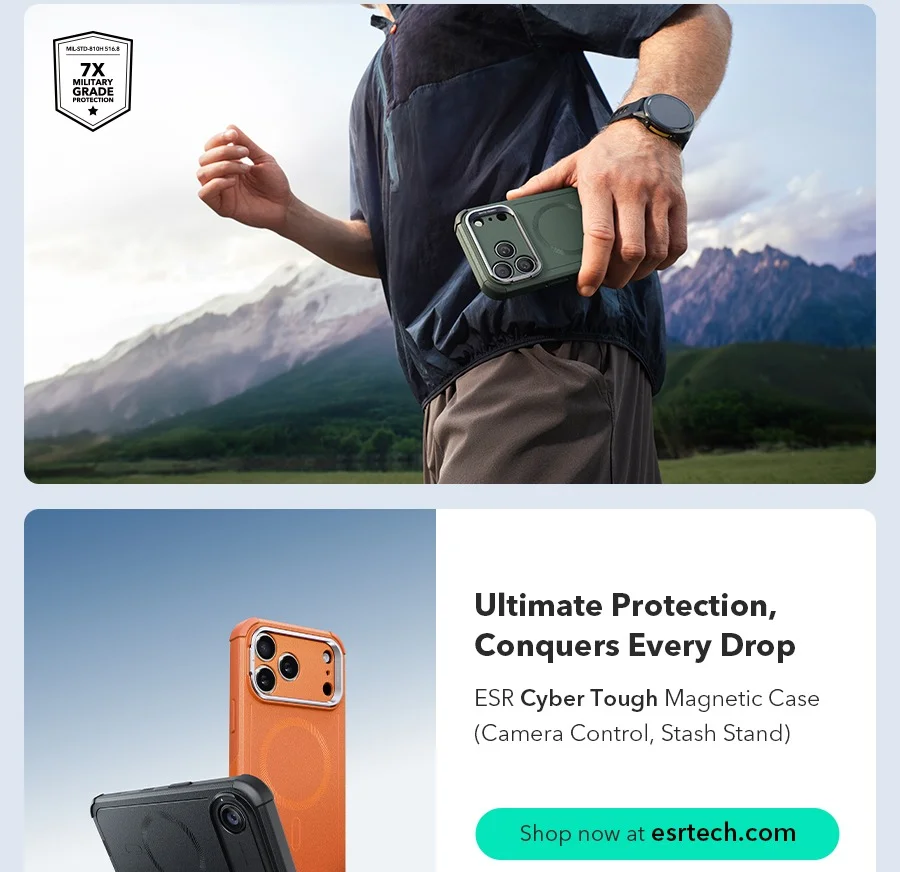 ESR Cyber Tough Magnetic Case (Camera Control, Stash Stand)
