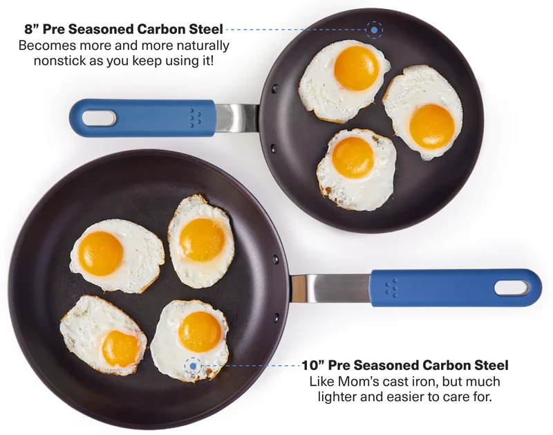 Misen 8" and 10" carbon pre seasoned carbon steel pans