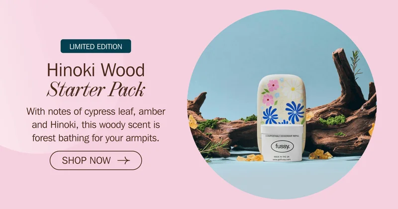 Limited Edition Hinoki Wood Starter Pack - With notes of cypress leaf, amber and Hinoki, this woody scent is forest bathing for your armpits. | SHOP NOW