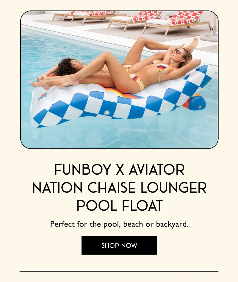 FUNBOY x Aviator Nation Chaise Lounger Pool Float | Perfect for the pool, beach or backyard. | SHOP NOW