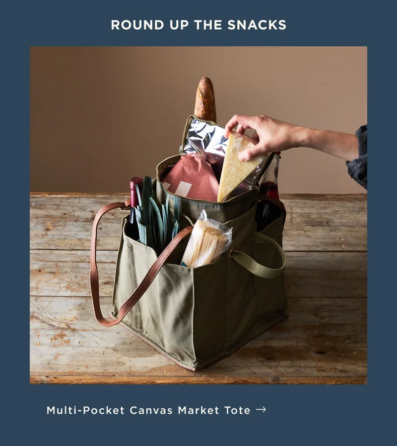 Multi-pocket canvas market tote. Multi-pocket canvas market tote.