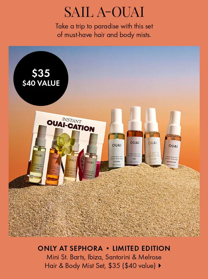OUAI Mini St. Barts, Ibiza, Santorini & Melrose Hair & Body Mist Set