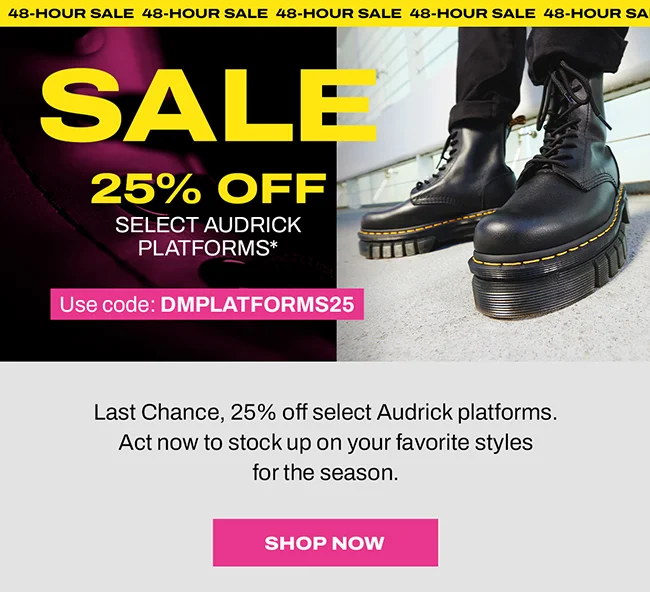 Get 25% off select Audrick Platforms