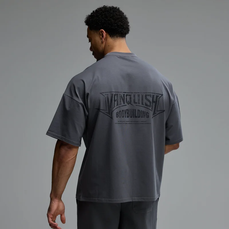 Image of BODYBUILDING EMBLEM CHARCOAL OVERSIZED BOXY T SHIRT