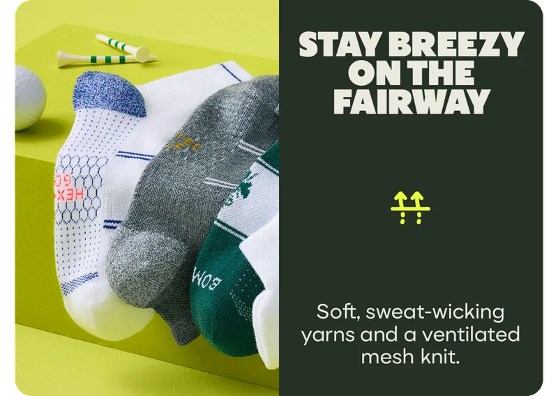 STAY BREEZY ON THE FAIRWAY | Soft, sweat-wicking yarns and a ventilated mesh knit.