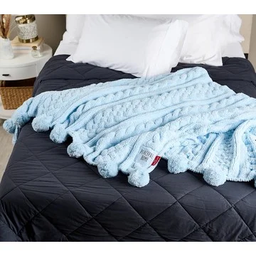 Peace Love World 70x60 Pom Pom Cable Knit Blanket