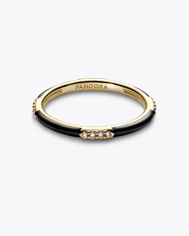 Black Enamel & Stones Ring