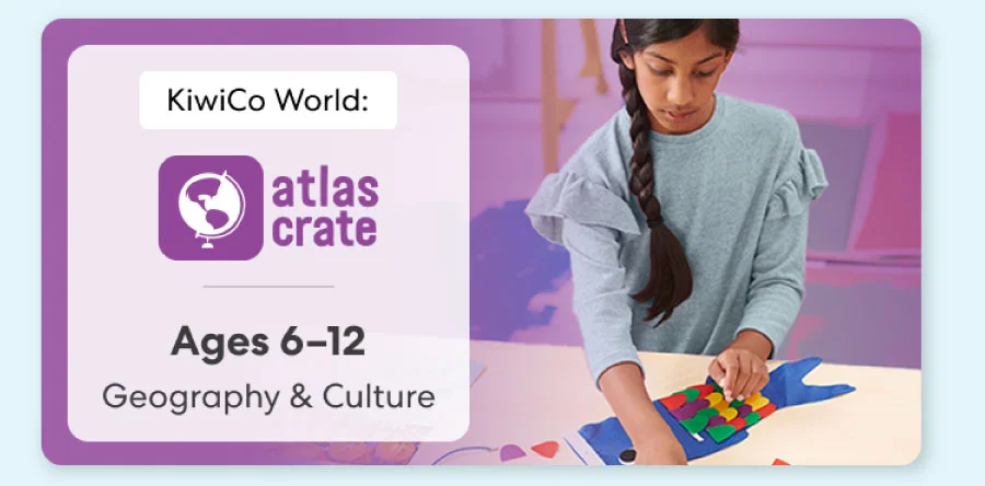 Child exploring KiwiCo World geography crate. Fun activities on culture and world exploration for ages 6–12+