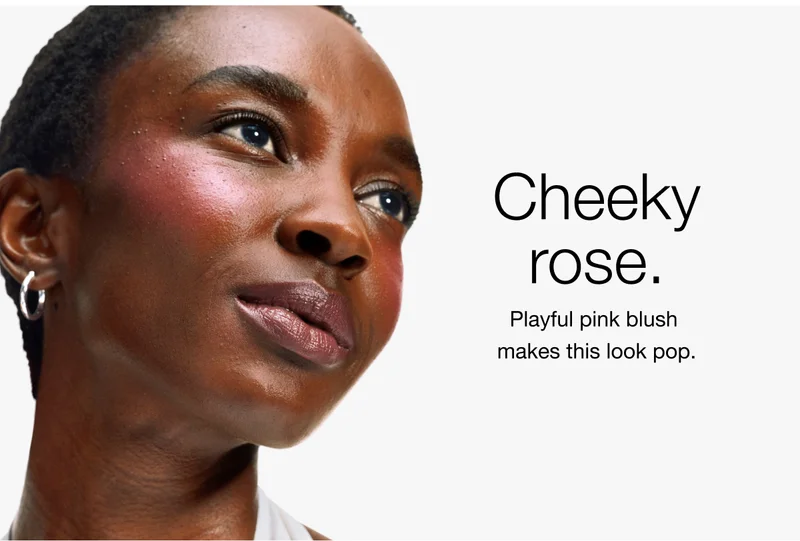 Cheeky rose. | Playful pink blush makes this look pop.