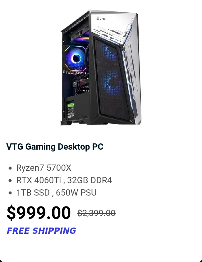 VTG Gaming Desktop PC