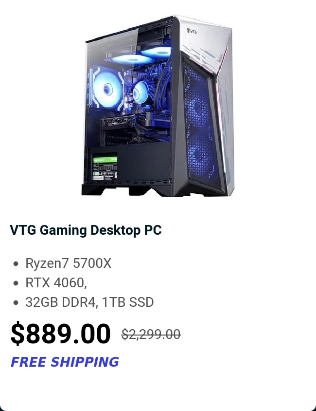 VTG Gaming Desktop PC