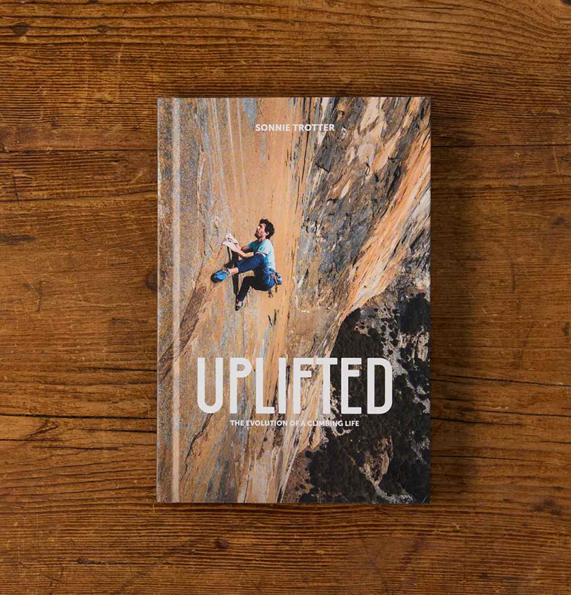 Photo of a book cover. Uplifted: The Evolution of a Climbing Life by Sonnie Trotter.