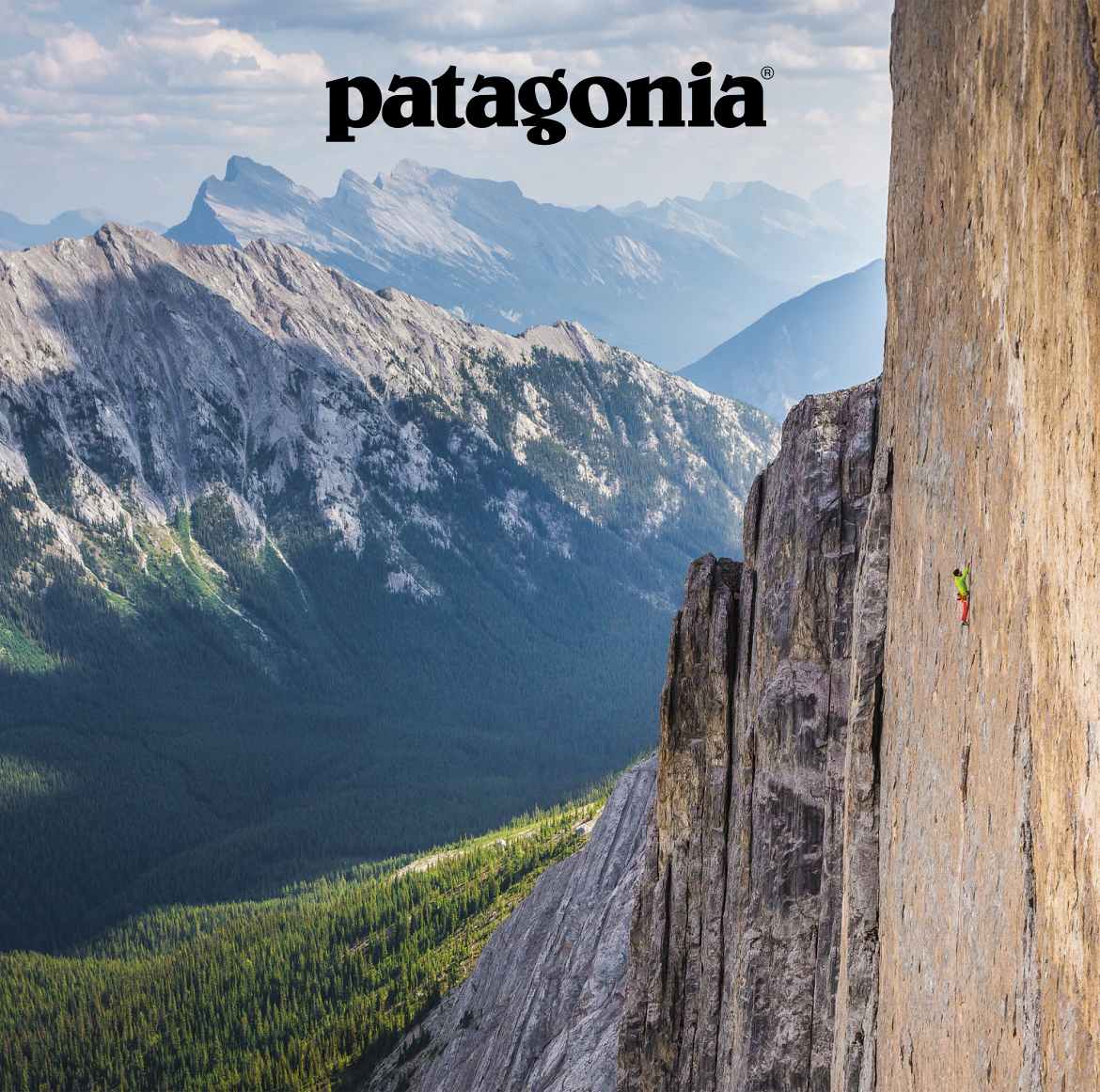 Patagonia. A tiny climber on a big wall in a huge landscape.